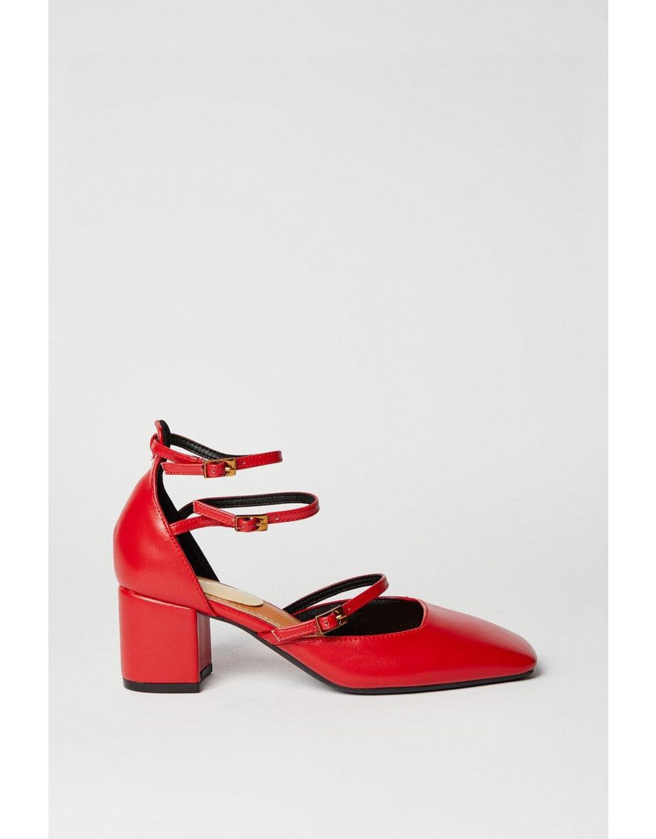 Venetian Square Toe Multi Mary Jane Block Heel Court Shoes
