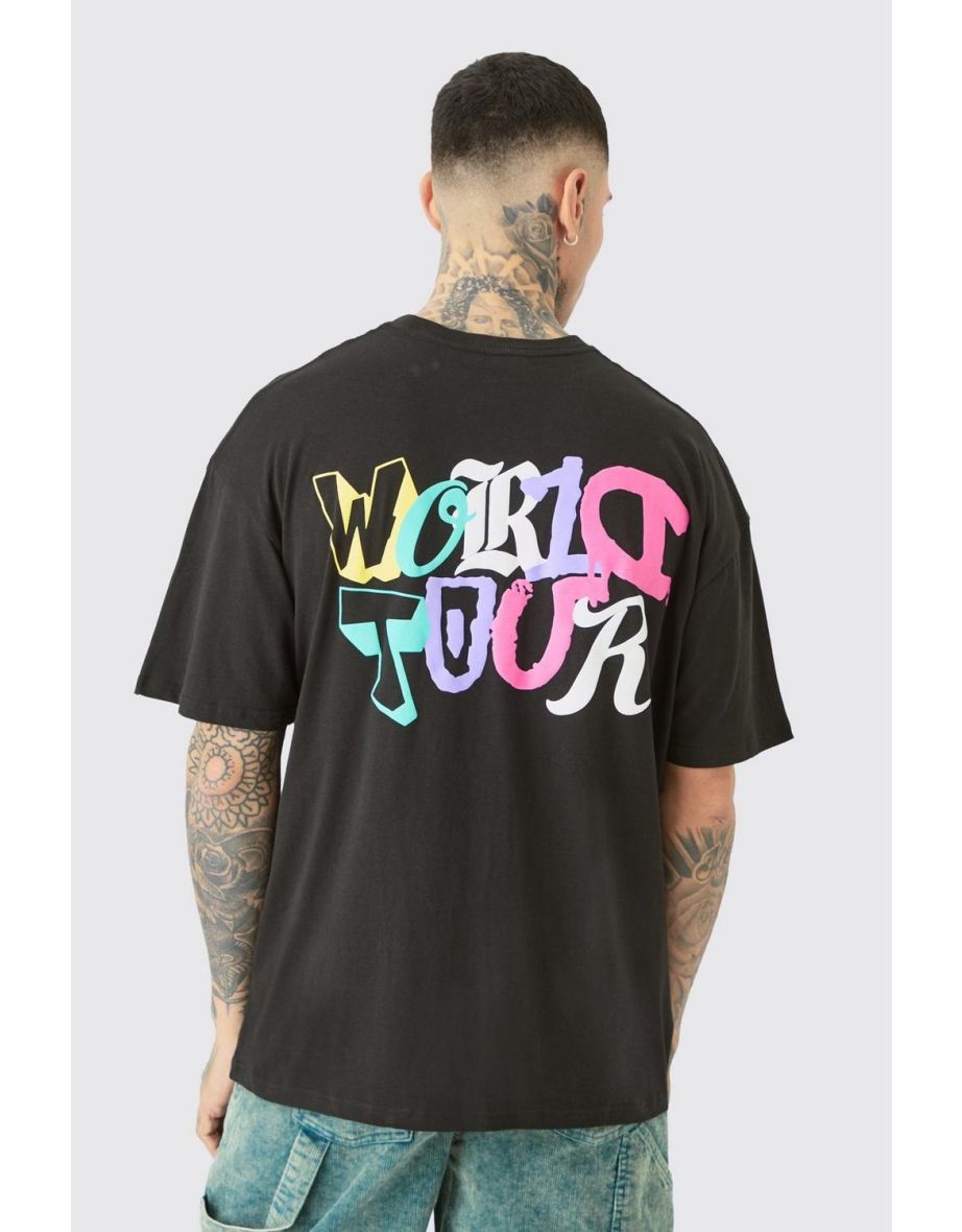 Tall Oversized World Tour Puff Print T-shirt In Black