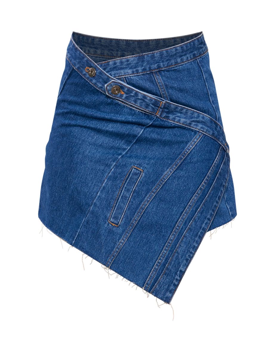 Tall Indigo Blue Wash Overlay Detail Mini Skirt - 5