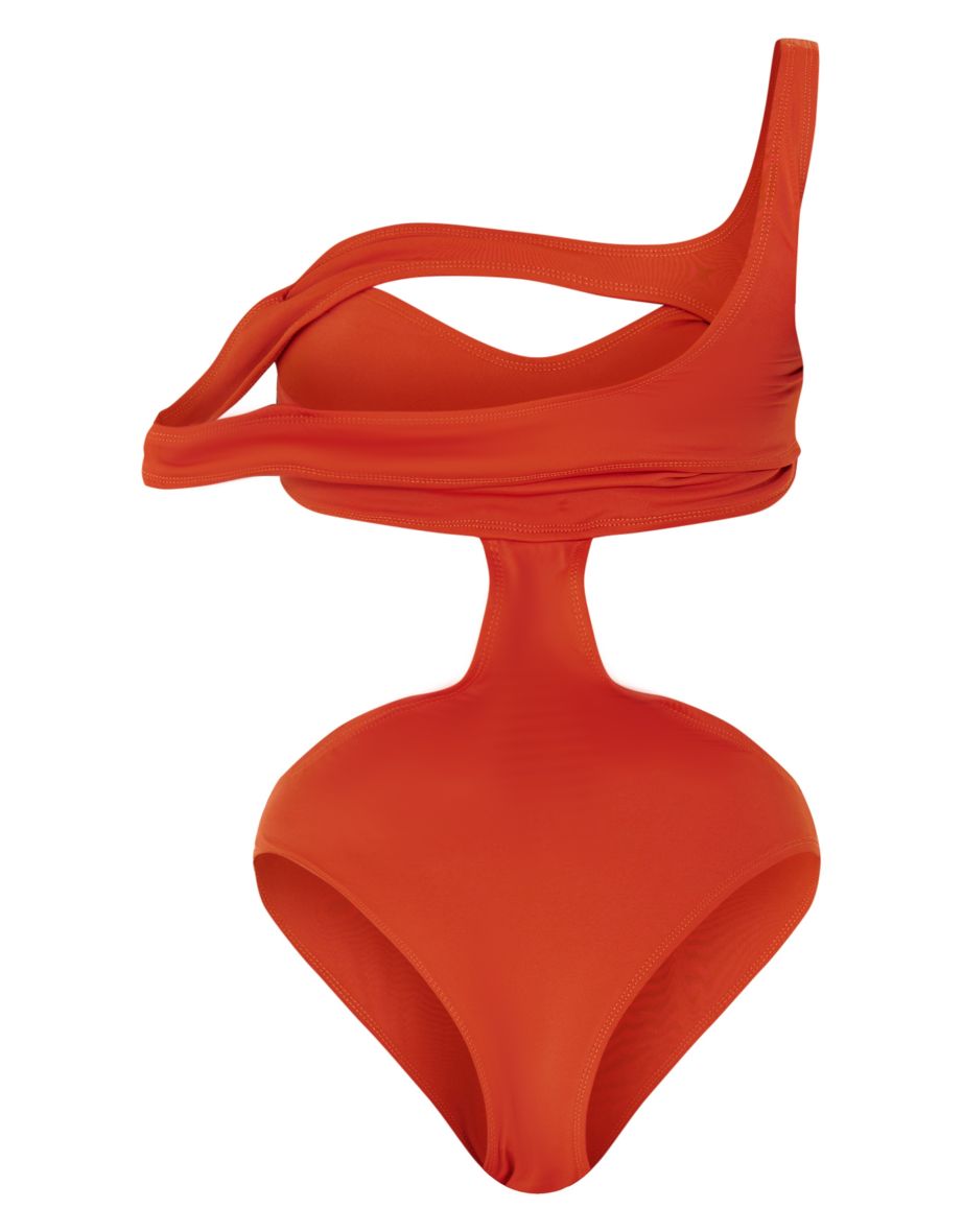 Rust Off The Shoulder Cut Out Swimsuit - 5