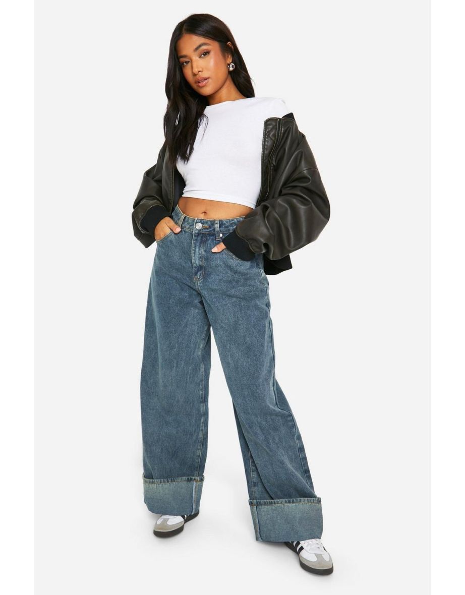 Petite Turn Up Cuff Wide Leg Jean