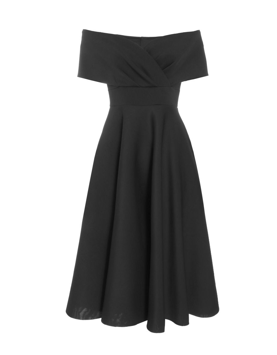 Black Bardot Skater Midi Dress - 5