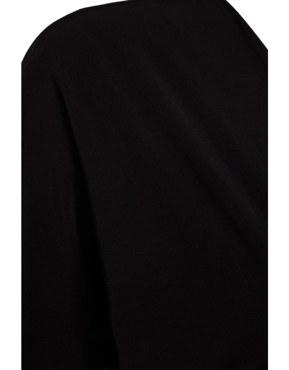 Black Column Midi Dress with Long Sleeves - 8