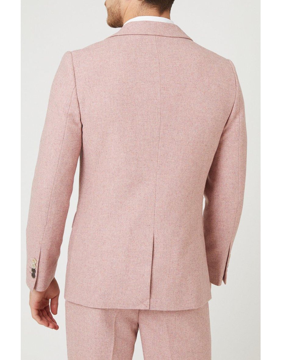 Slim Fit Pink Tweed Suit Jacket - 2