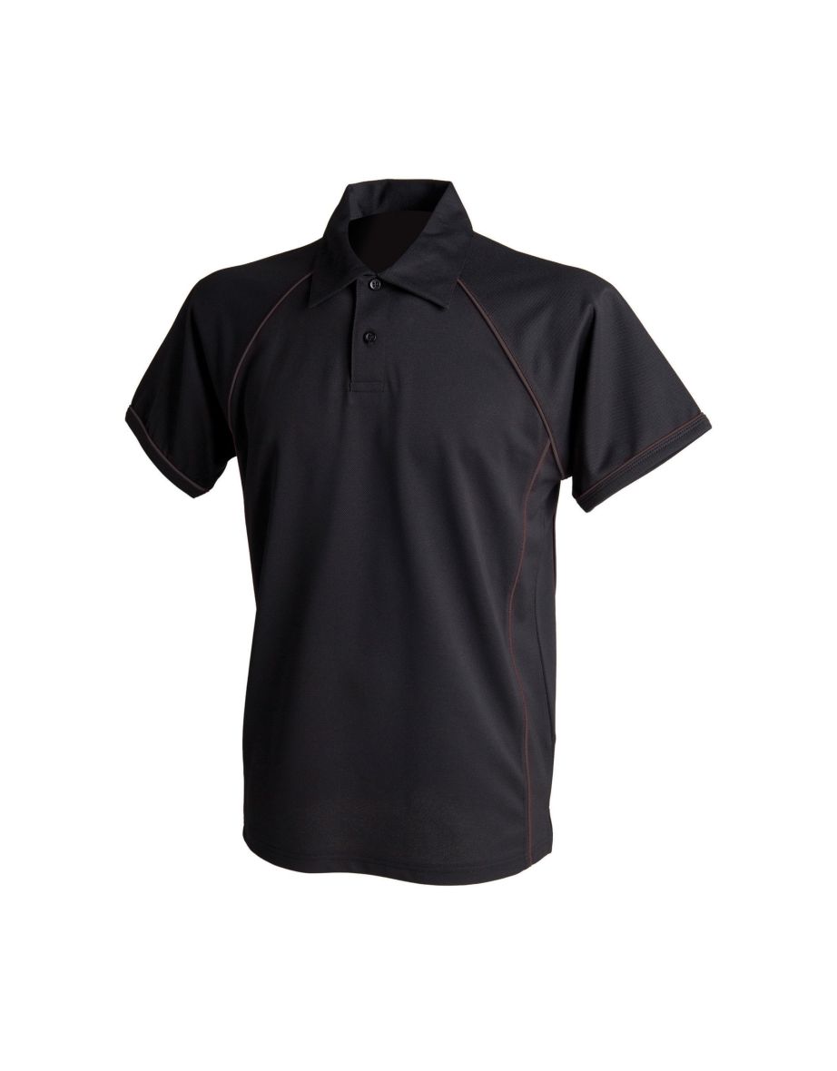 Finden & Hales Mens Piped Performance Sports Polo Shirt - Black/Black