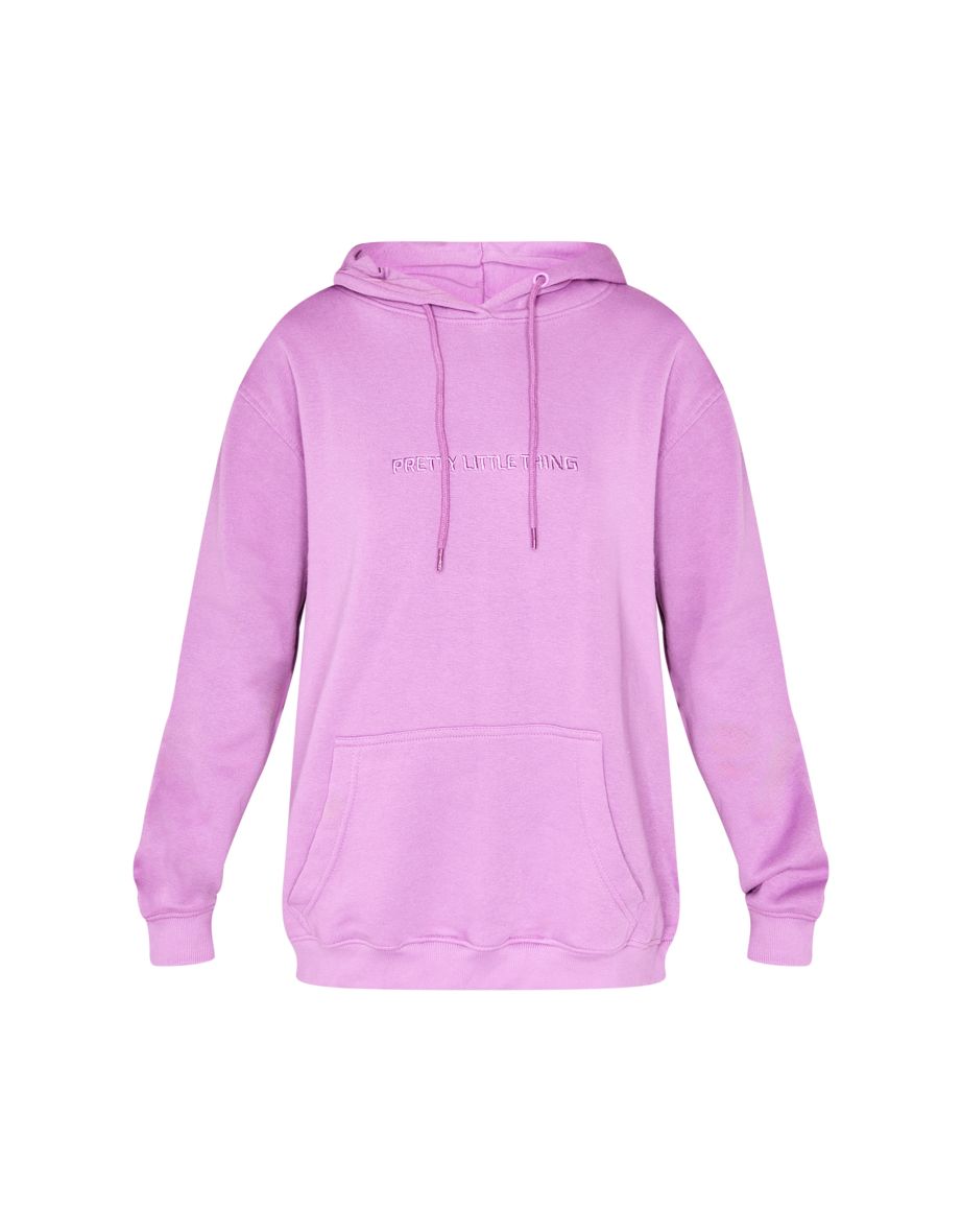 PRETTYLITLETHING Purple Slogan Embroidery Hoodie - 4