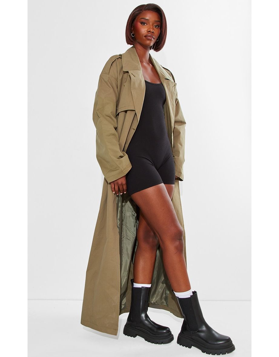 Tall Khaki Tie Waist Trench Coat