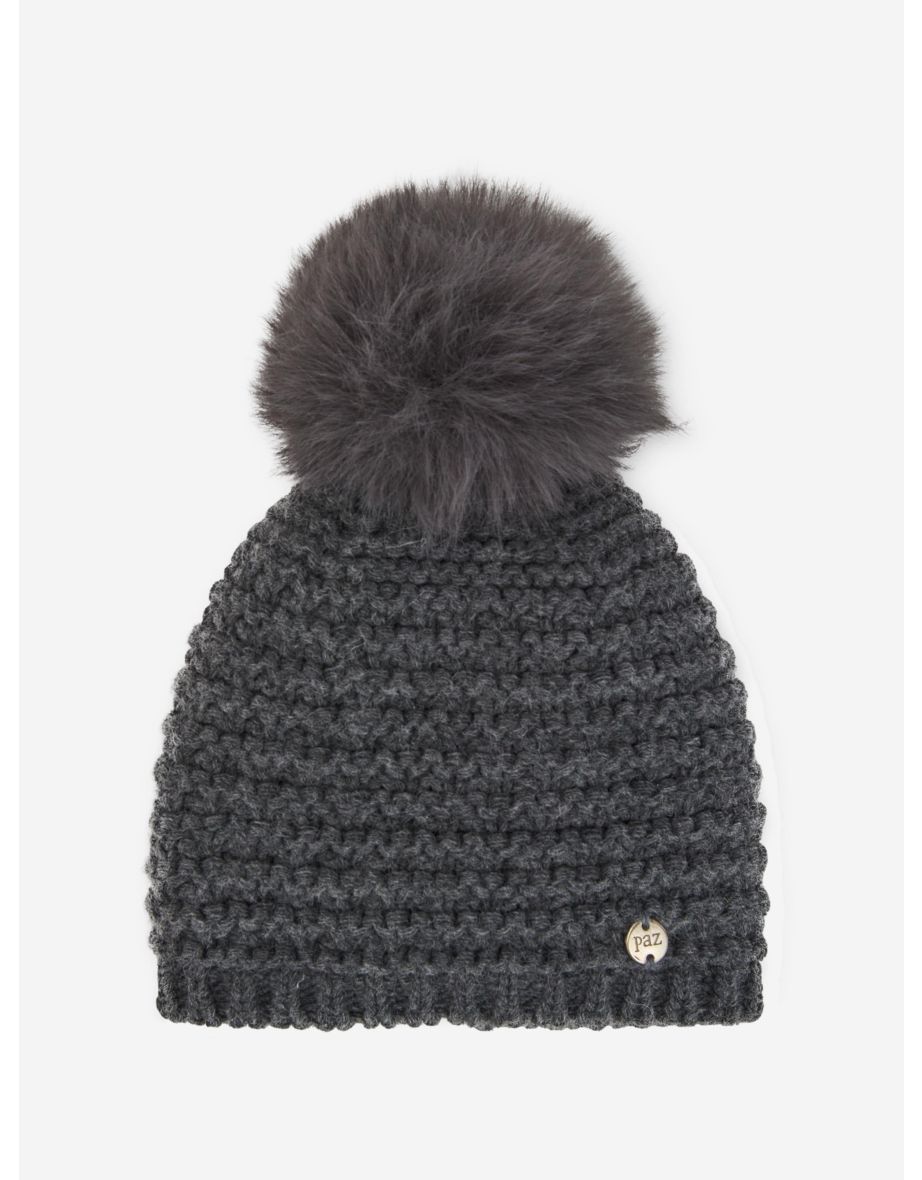 Baby Wool Knit Pom Pom Hat in Grey