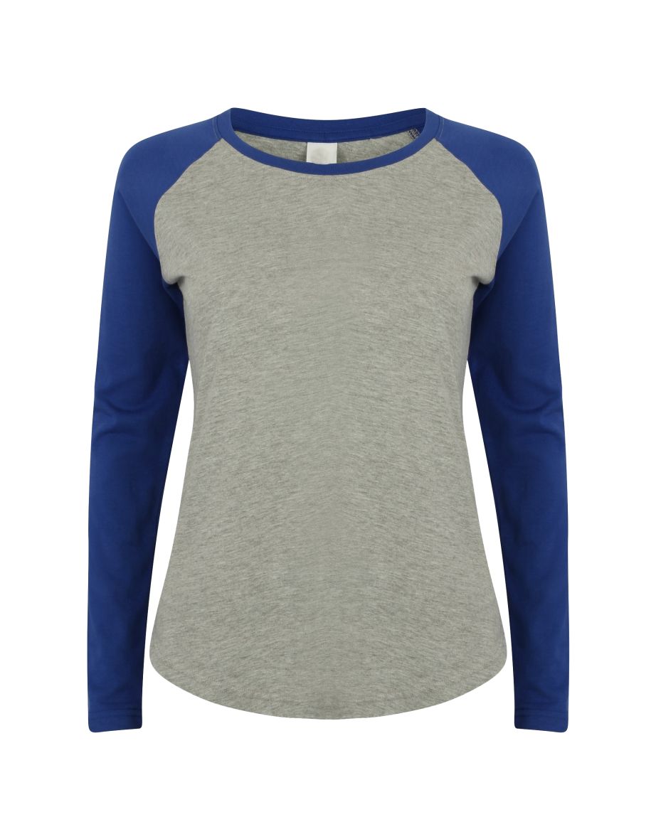 Skinnifit Womens/Ladies Long Sleeve Baseball T-Shirt - Heather Grey /Royal