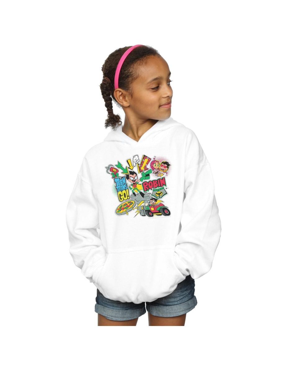 DC Comics Girls Teen Titans Go Robin Montage Hoodie - White