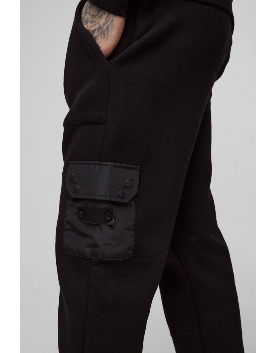Tall Twill Utility Pocket Woven Tab Jersey Tracksuit - black - 2