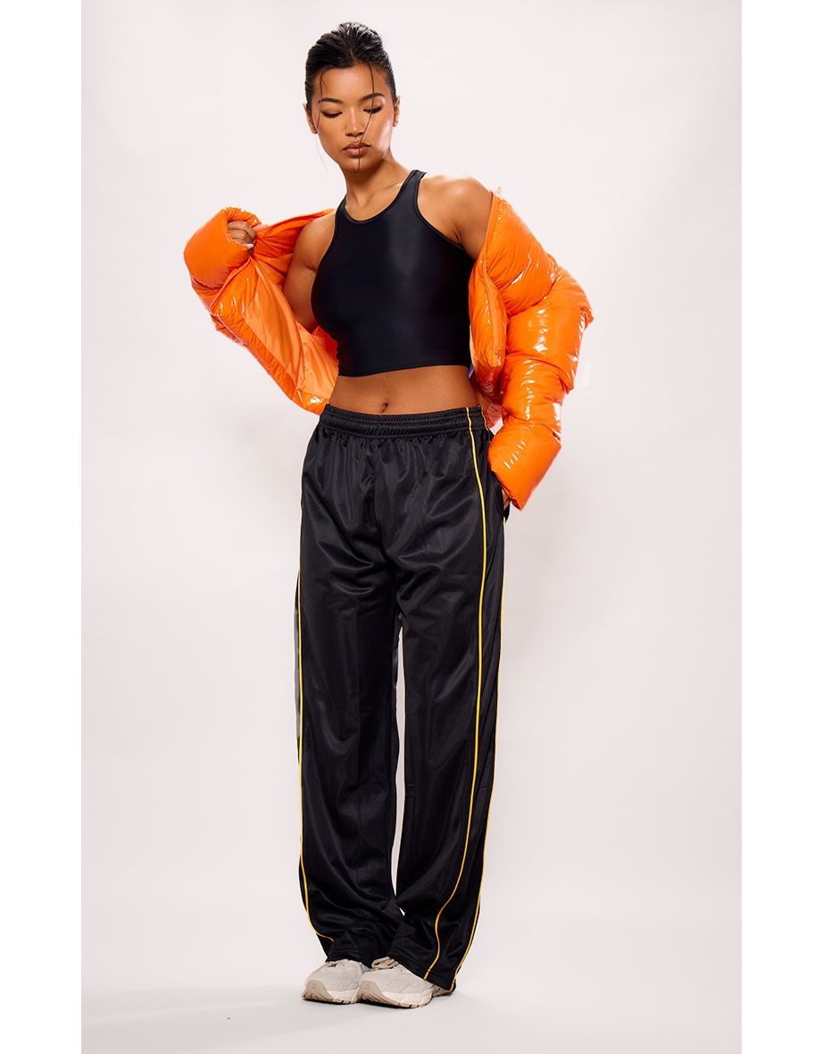 Black And Yellow Tricot Side Stripe Track Pants