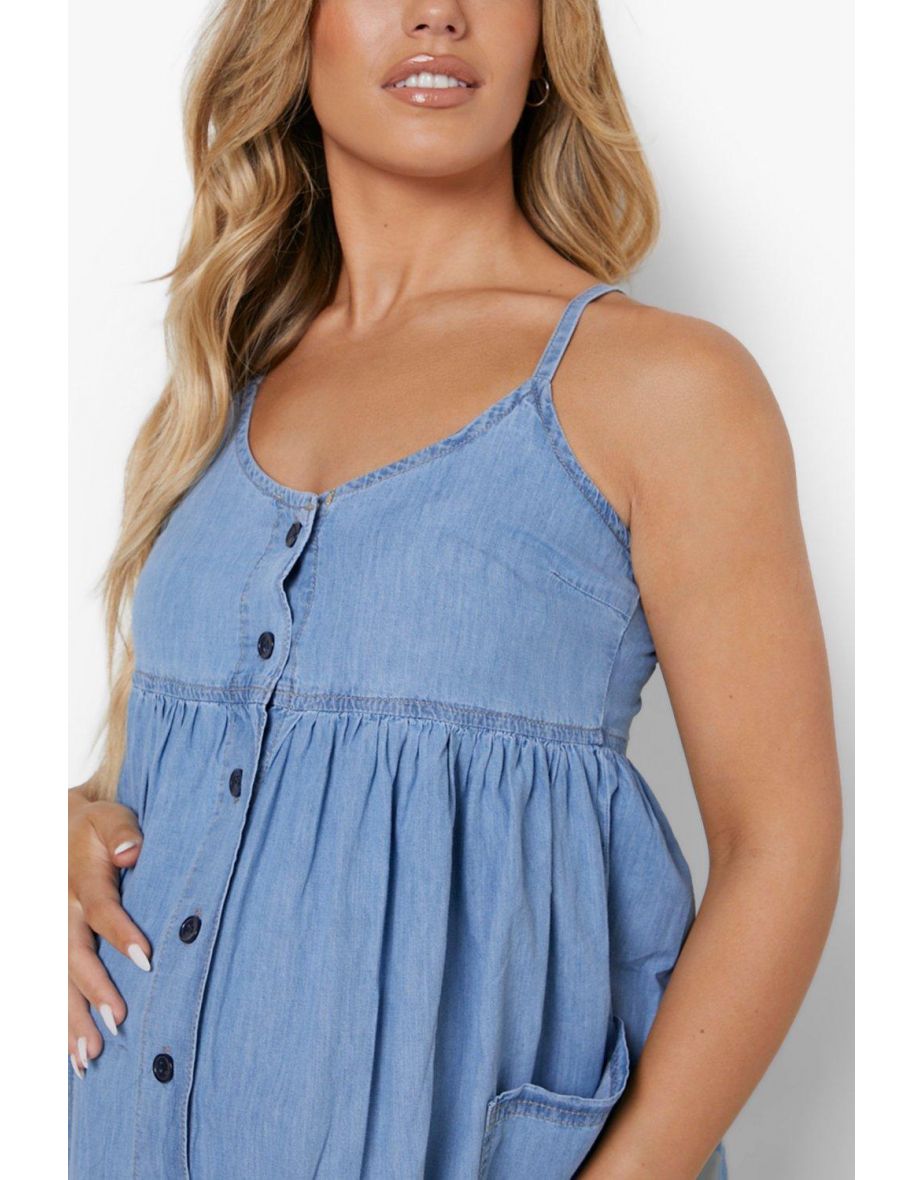 Maternity Button Front Chambray Midi Dress - light blue - 3