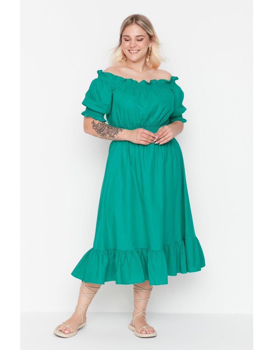 Green skater dress plus size cheap