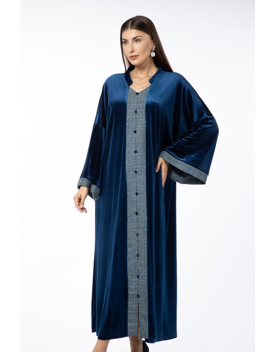Velvet Maxi Women Dress With Tuede Details - 3