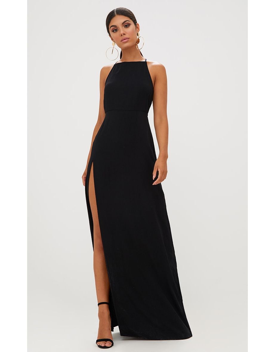 Black Strappy Back Detail Chiffon Maxi Dress