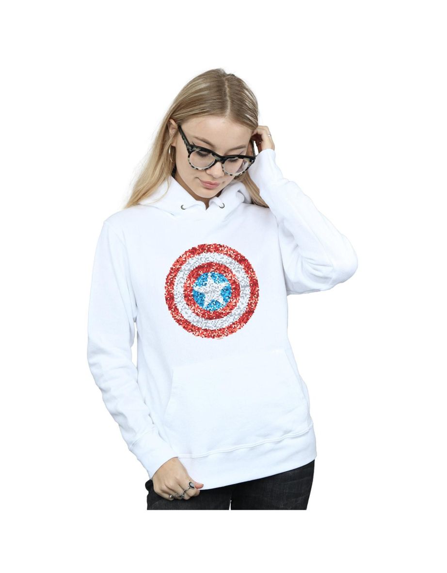 Marvel Womens/Ladies Captain America Pixelated Shield Hoodie - White