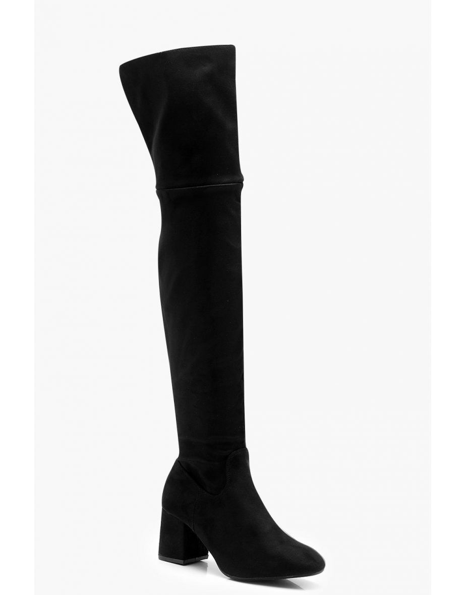 Block Heel Over The Knee Boots - black