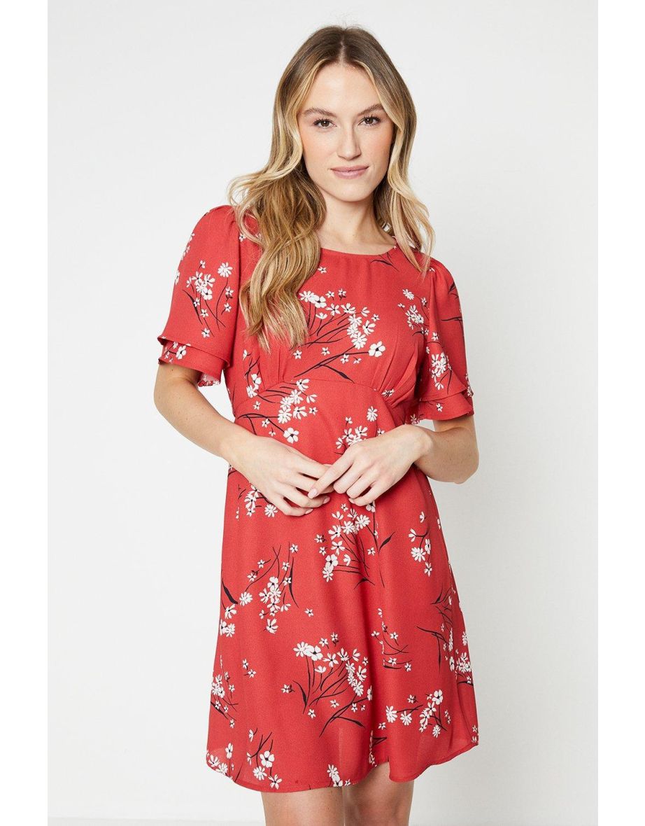Floral Flutter Sleeve Mini Dress
