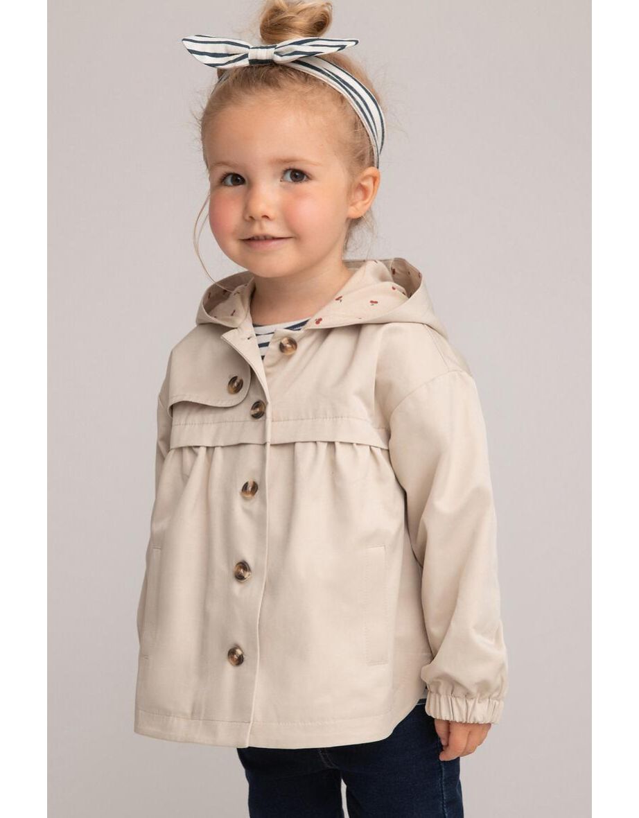 Mid-Season Hooded Trench Coat in Cotton Mix