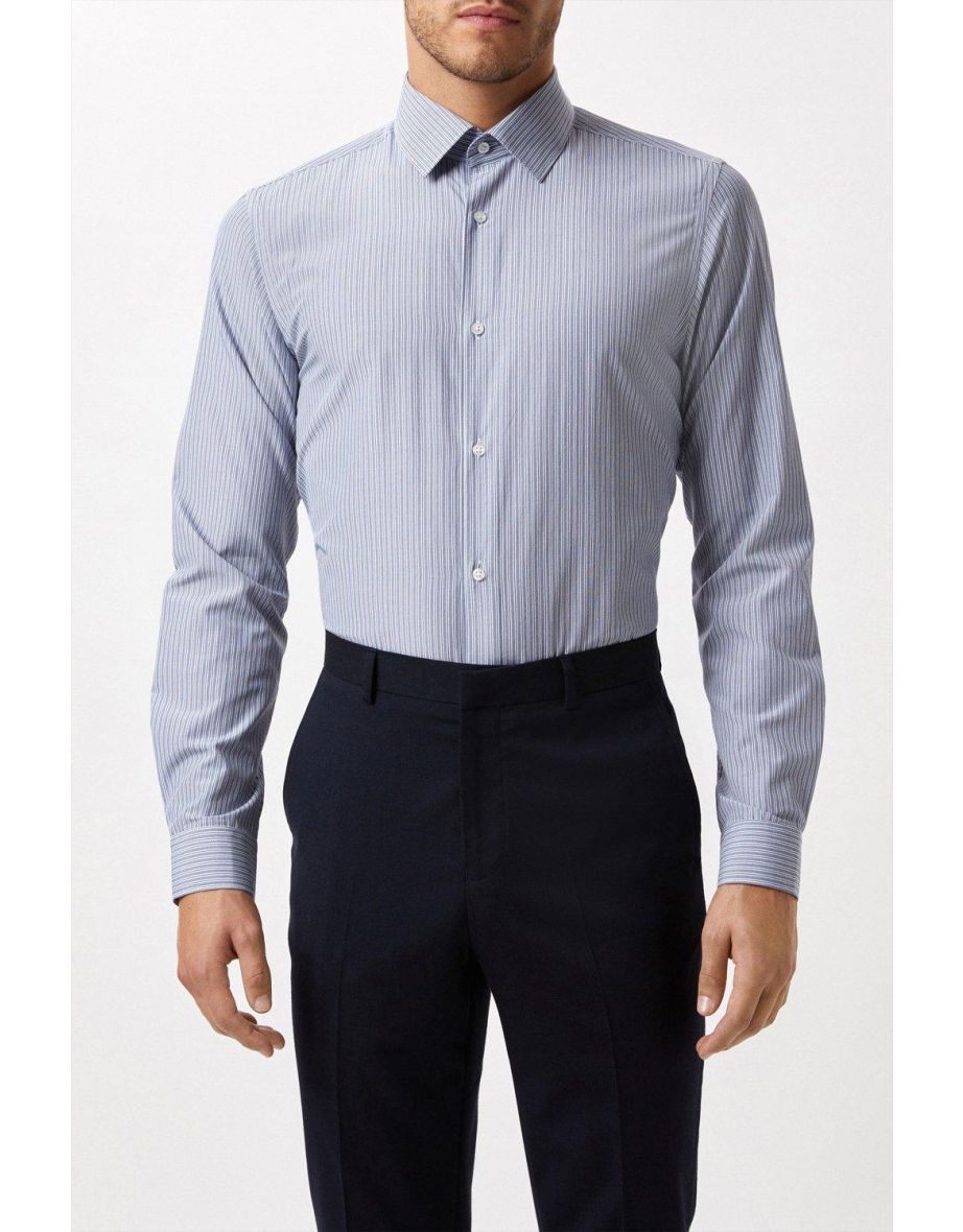 Slim Fit Navy Dobby Stripe Shirt