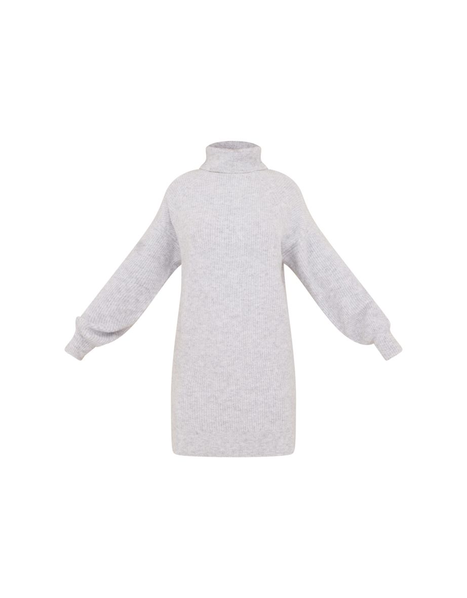 Grey Luxe Knit Roll Neck Jumper Dress - 4