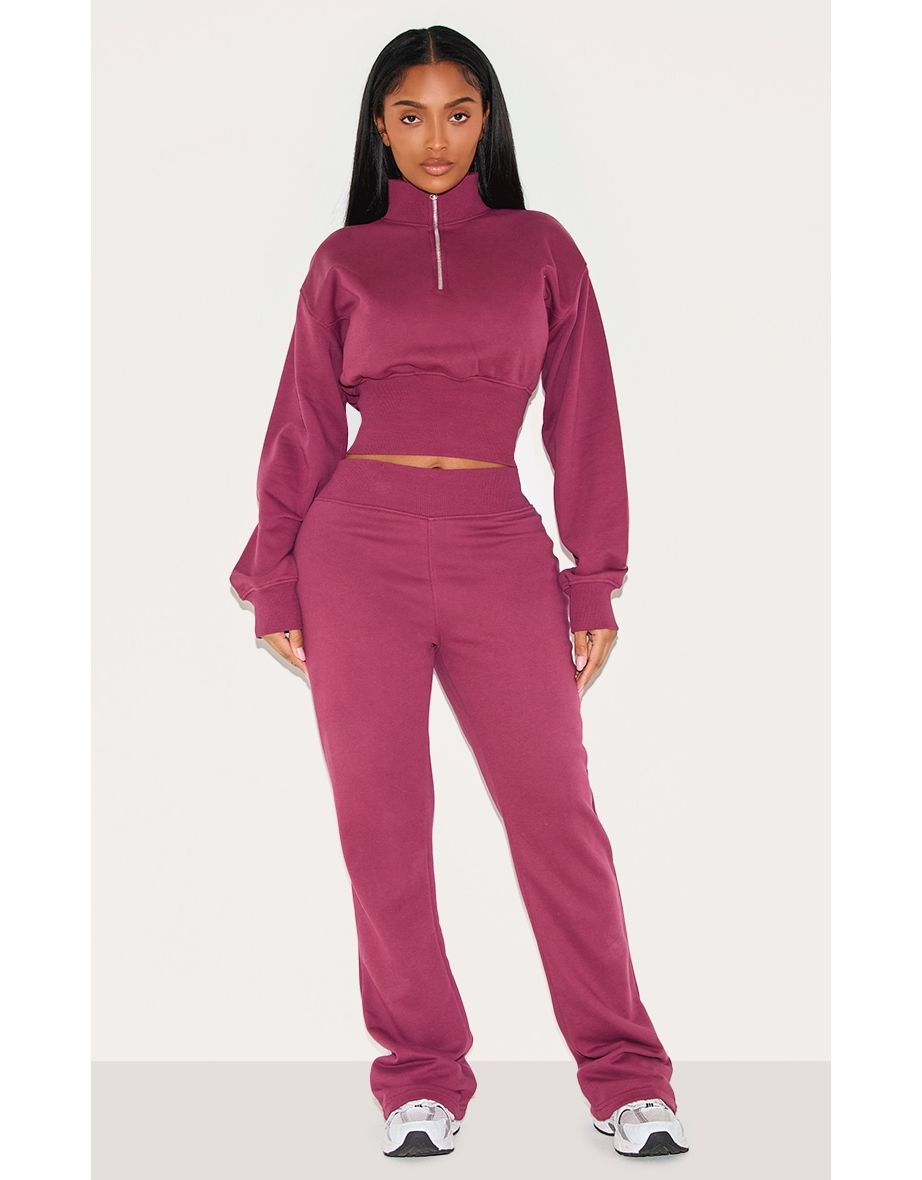 Shape Burgundy Half Zip Cropped Sweatshirt