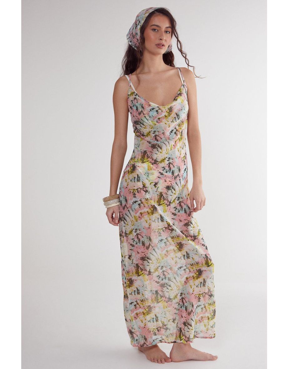 Tie Dye Cowl Neck Beach Dress and Headscarf - 3