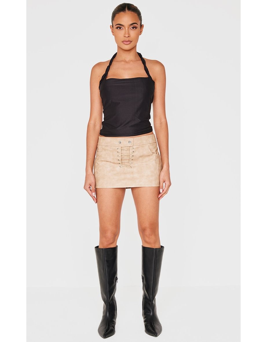 Black Halter Neck Twist Strap Detail Crop Top