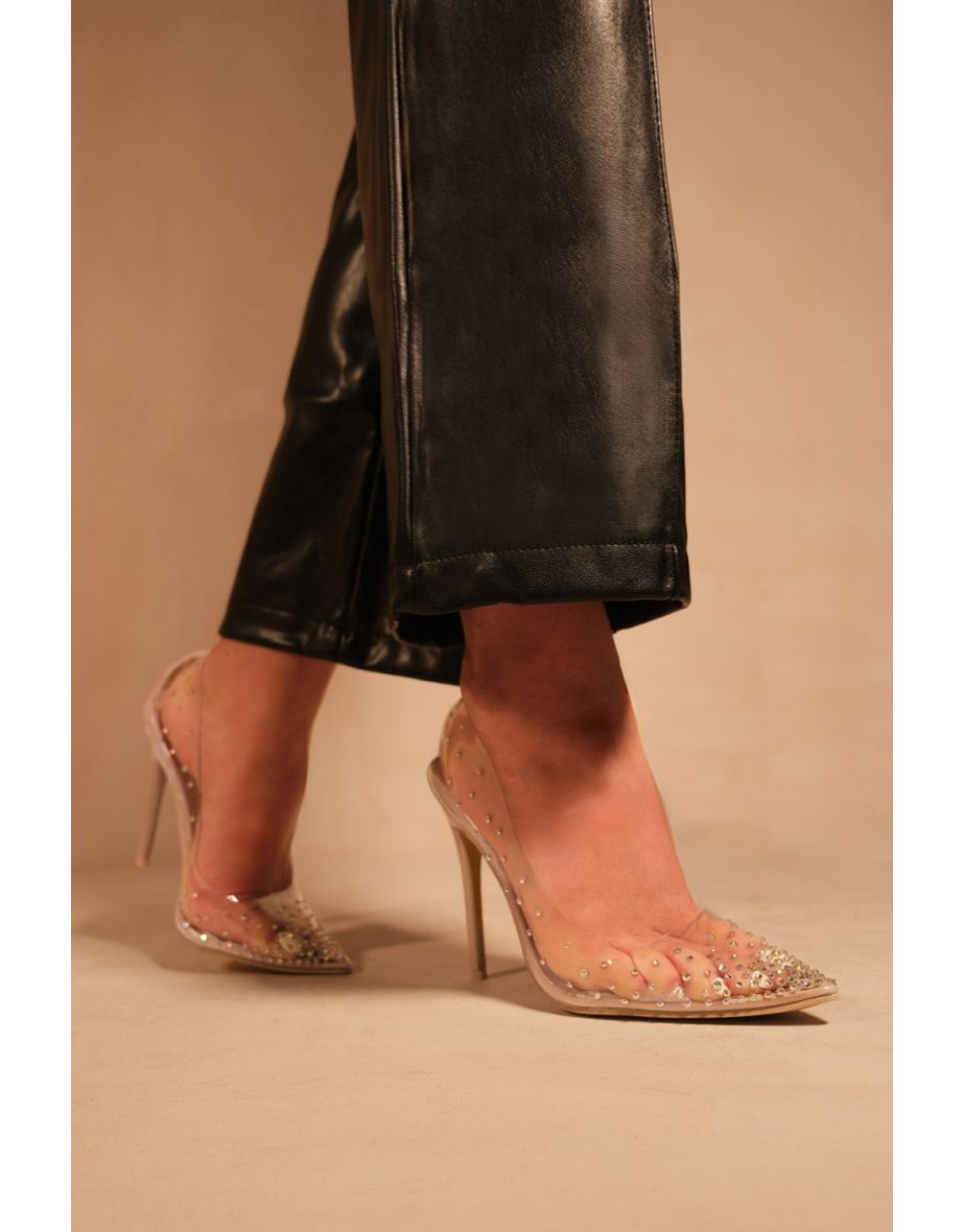 CECELIA PERSPEX DIAMANTE HIGH HEELS IN NUDE