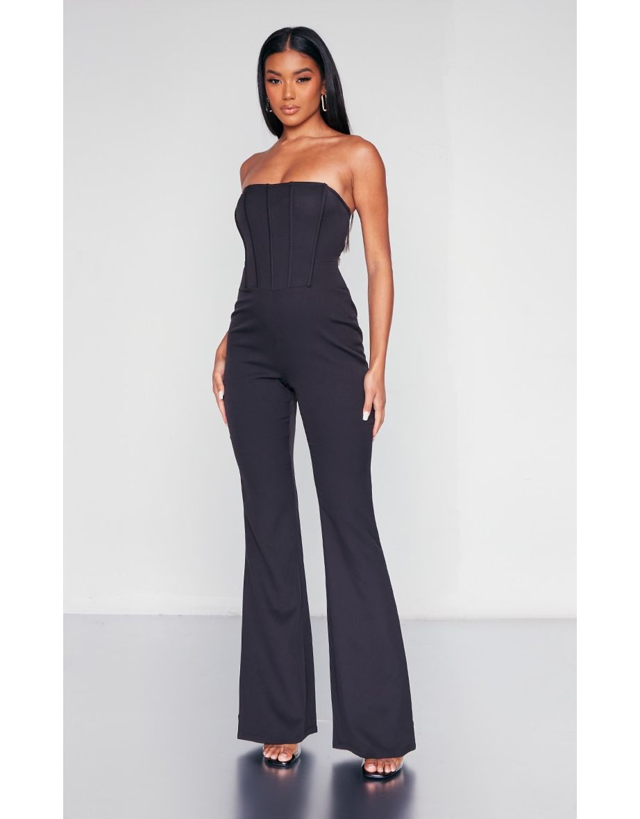 Shop Black Corset Bandeau Flared Jumpsuit Online in Kuwait VogaCloset
