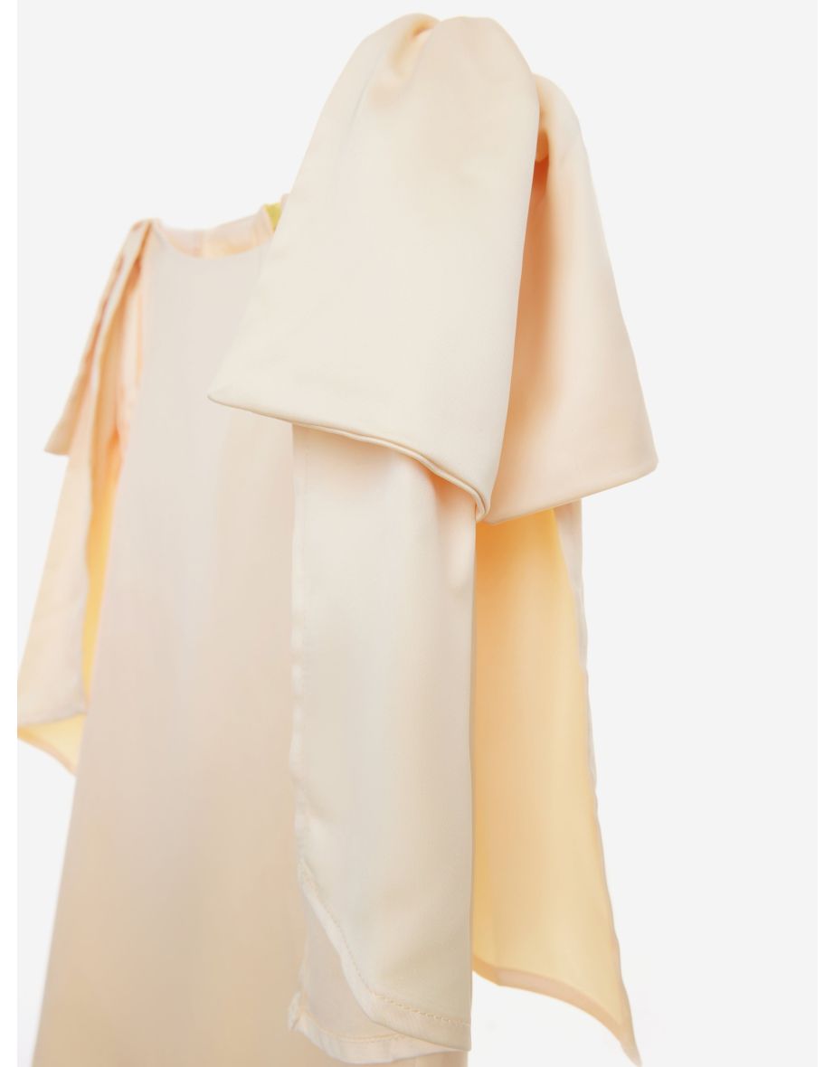 Girls Bow Sleeve Satin Dress in Yellow - 3