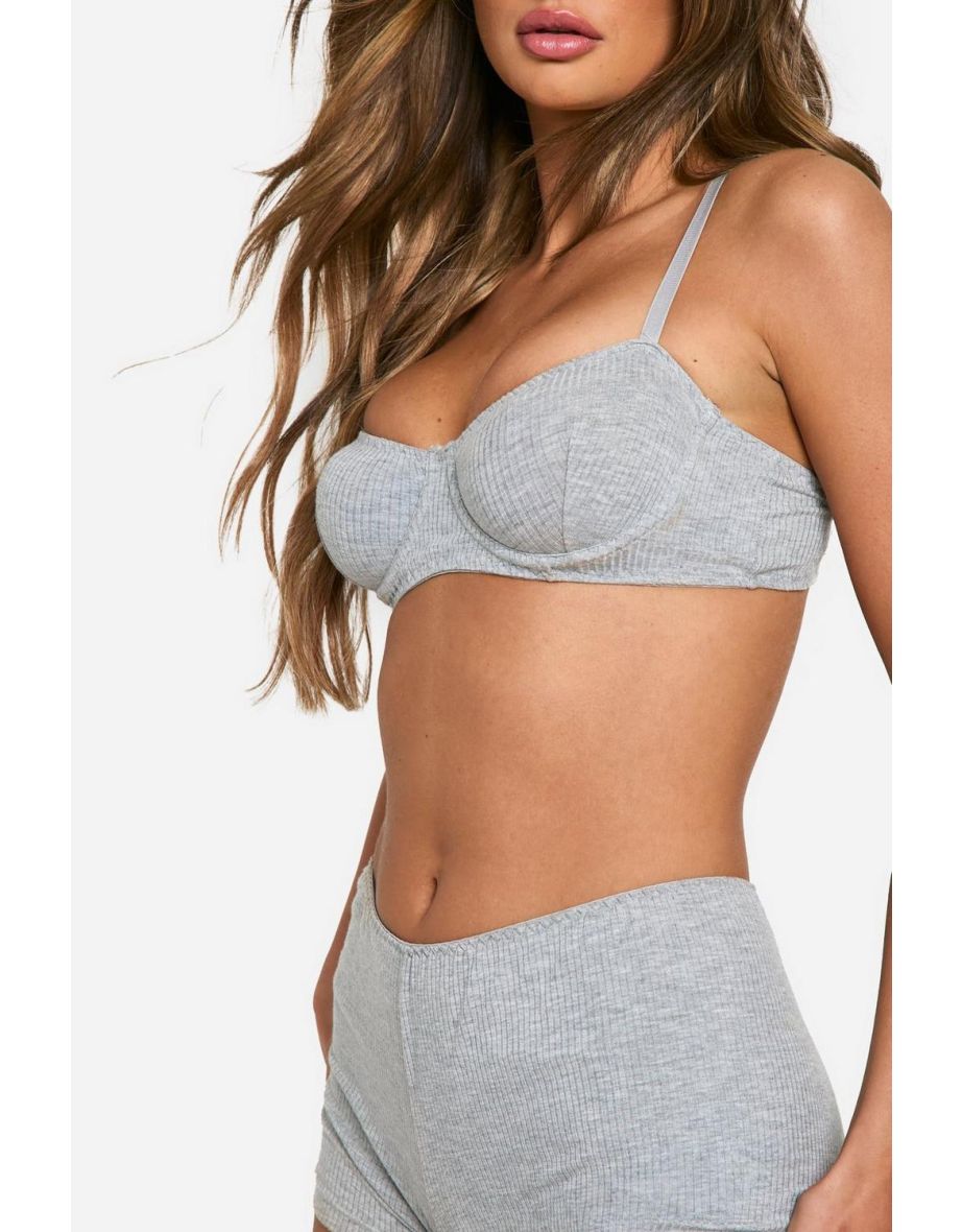Ribbed Lounge Bra And Booty Short Set - 3