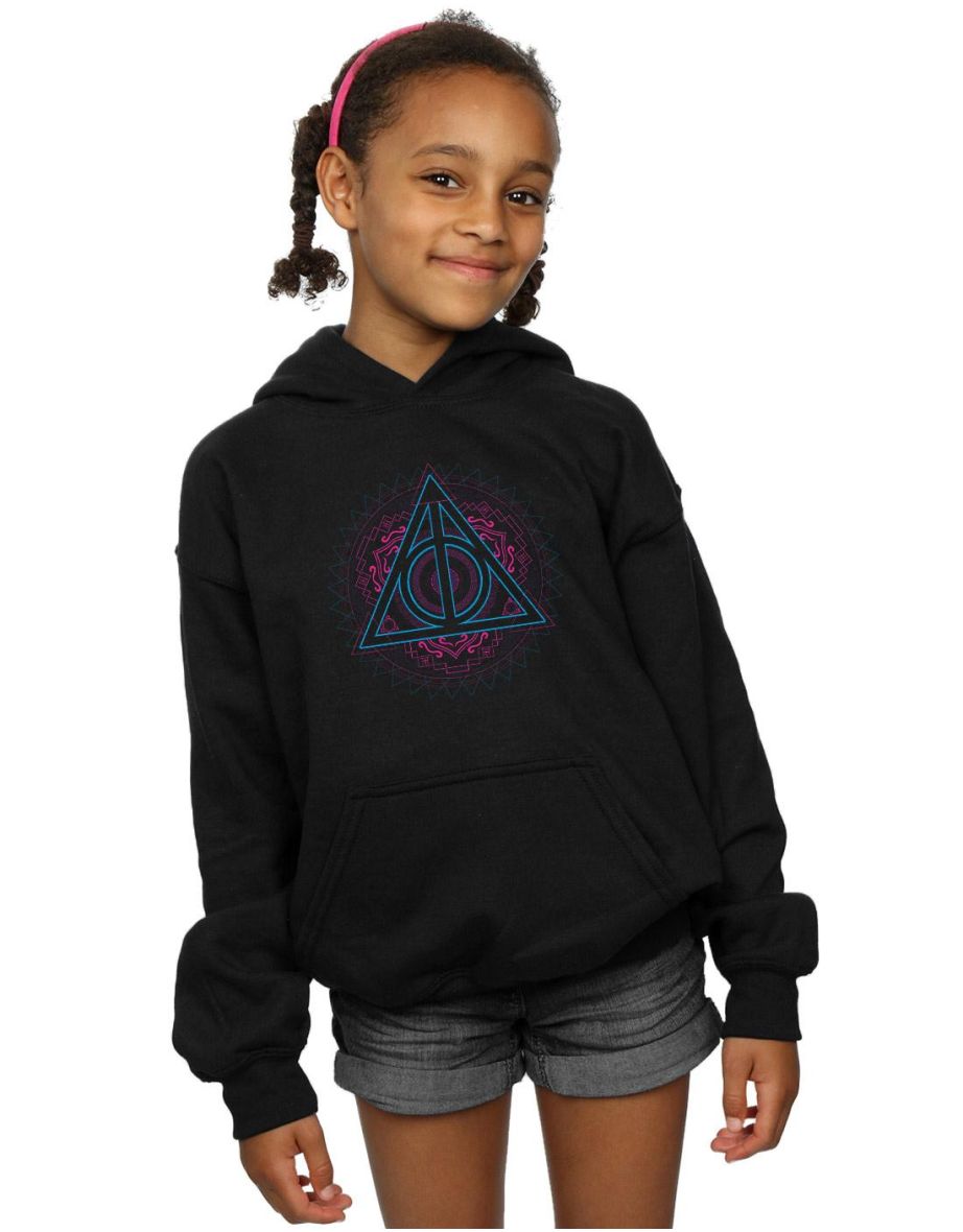 Shop Harry Potter Girls Neon Deathly Hallows Hoodie Black Online in Bahrain VogaCloset