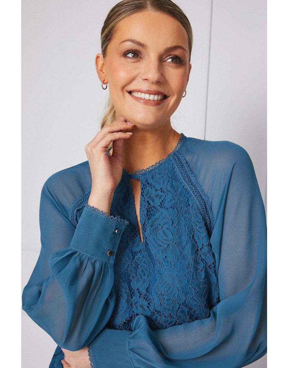 Wallis Blue Column Mini Shift Dress with Long Sleeves - 3