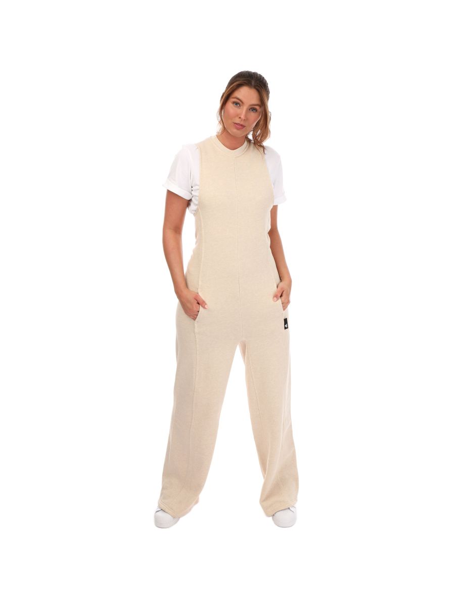 Women's adidas Studio Lounge Fleece Jumpsuit in Cream