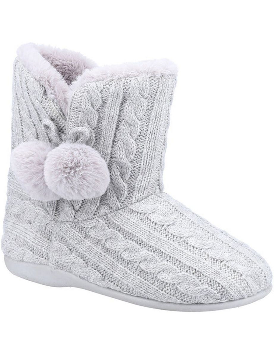 Fleet & Foster Womens/Ladies Apple Pom Pom Slippers - Grey