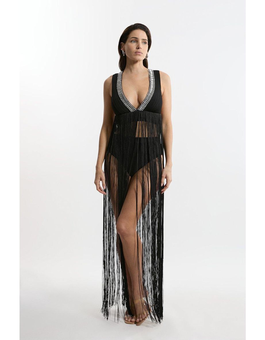 Bandage Embellished And Fringe Bikini Top