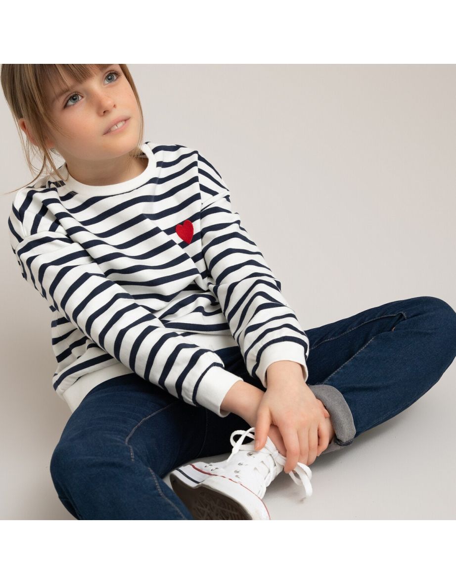 Organic Cotton Mix Sweatshirt in Striped Print with Crew Neck