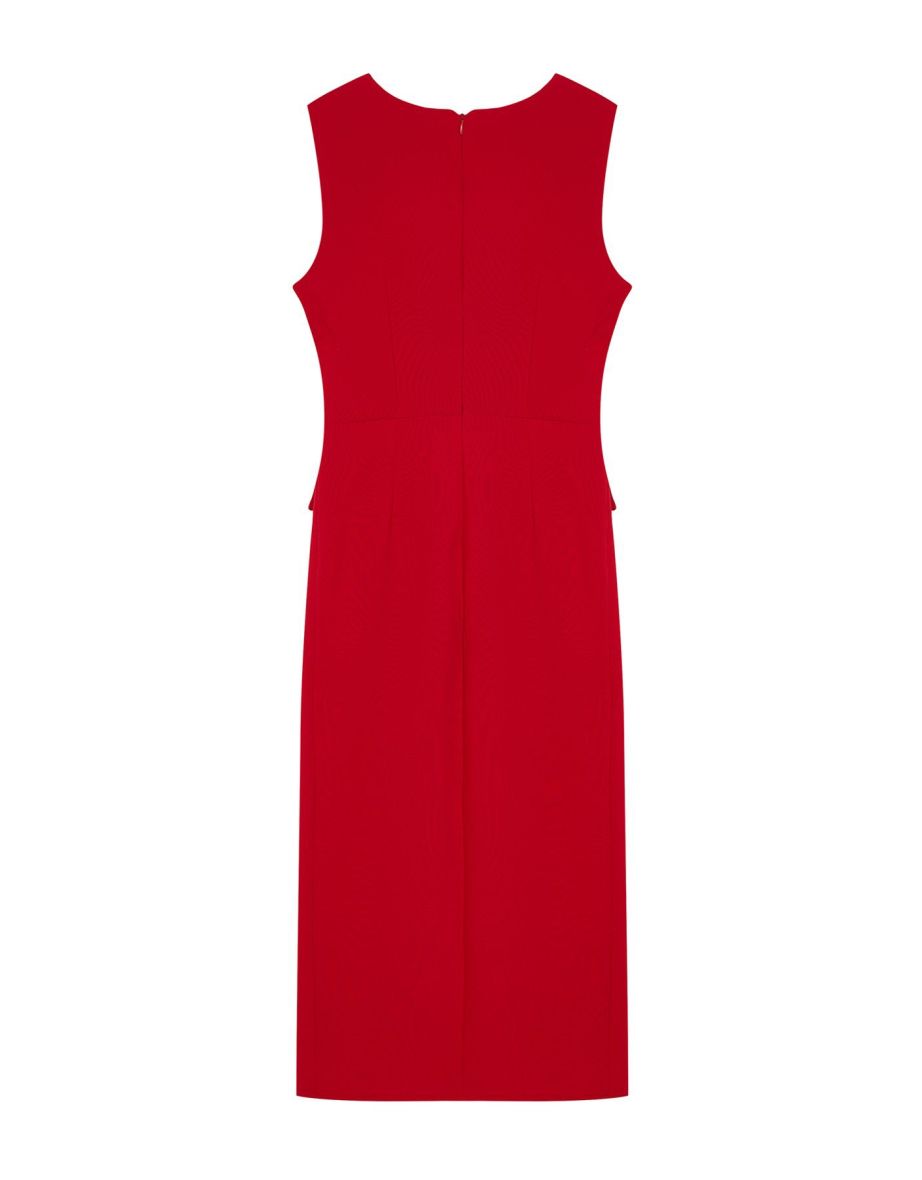 Red Button Detailed Midi Double Breasted Skirt Closure Pencil Skirt Woven Dress TWOSS24EL00837 - 6