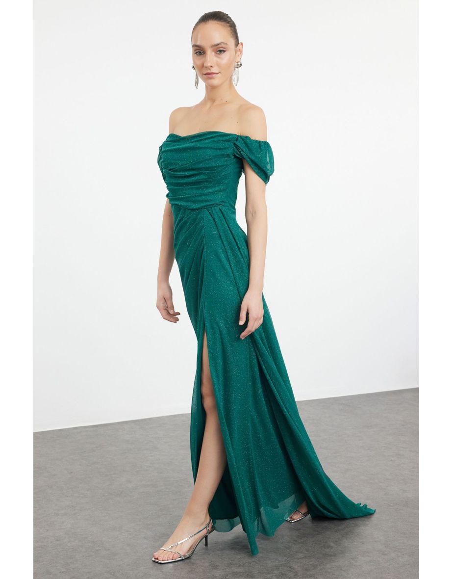 Emerald Green Plain Regular Woven Evening Dress & Graduation Dress