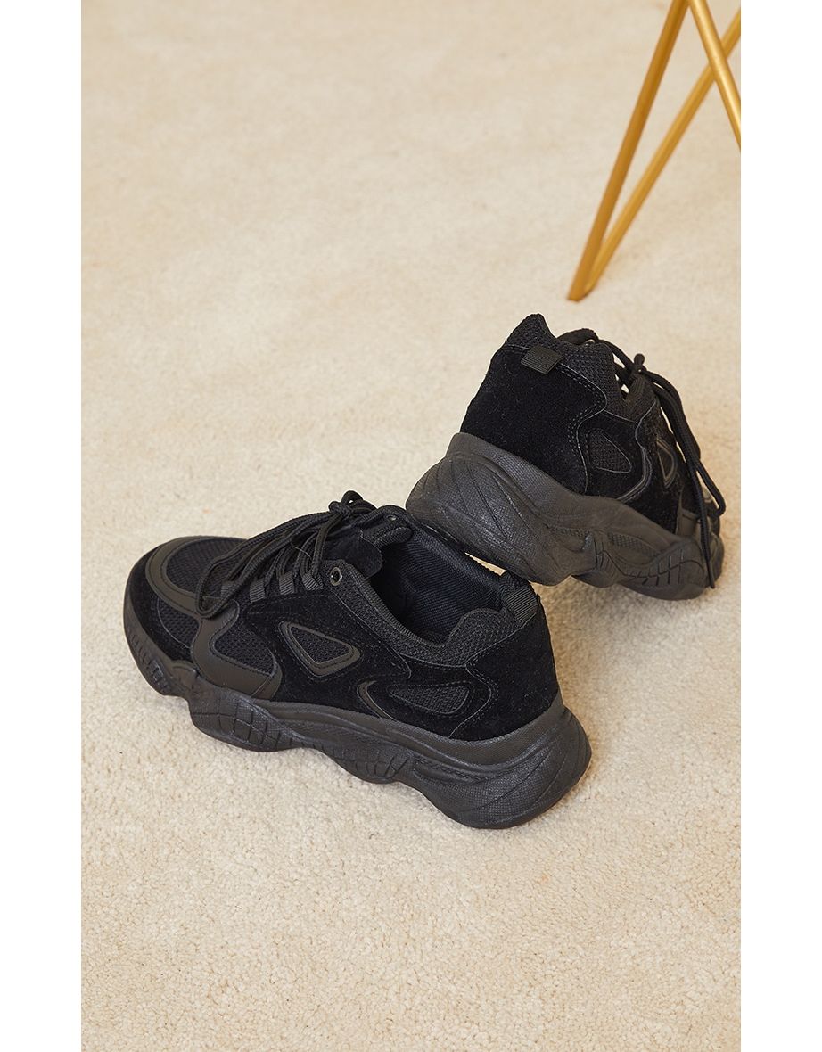 Black WIDE FIT Chunky Bubble Sole Panelled Up Trainers - 3