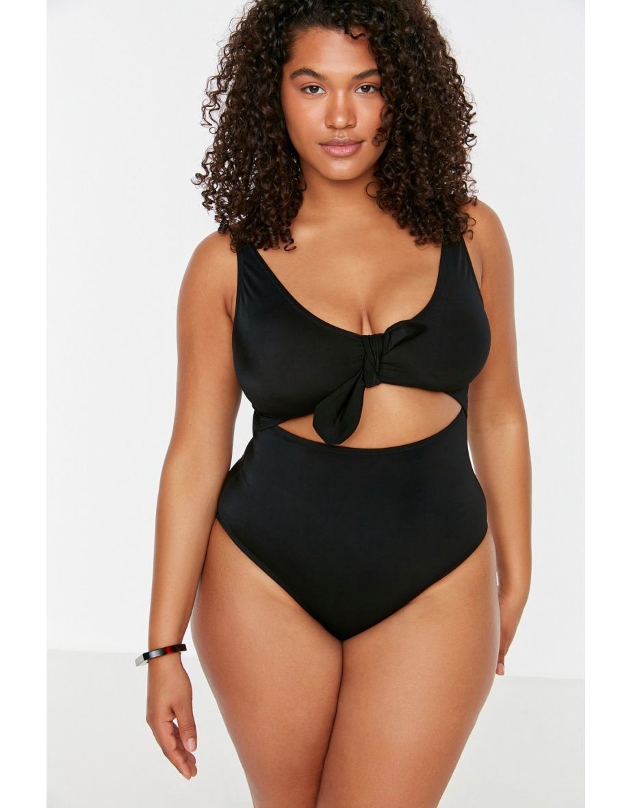 Plain black plus size swimsuit online