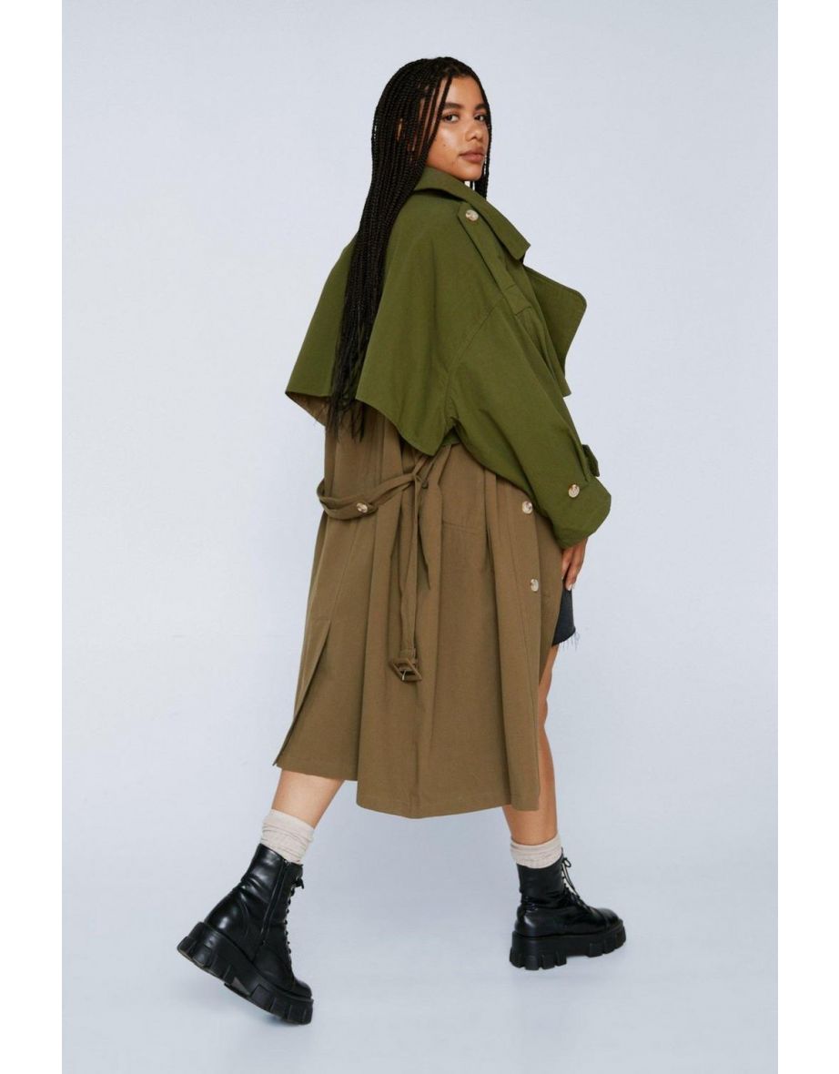 Back To Mac Oversized Plus Trench Coat - khaki - 3