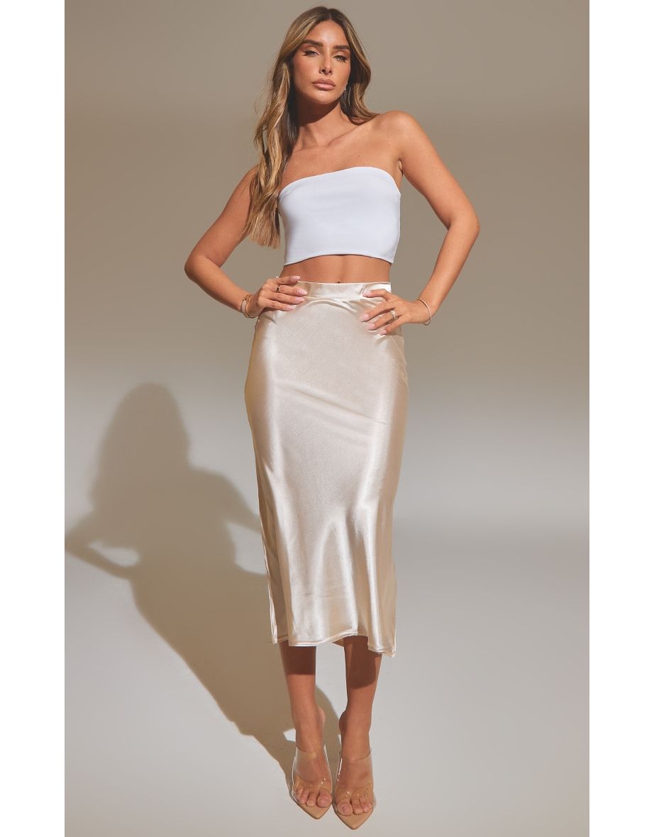 Warehouse bias cut whit satin slip skirt in ivory