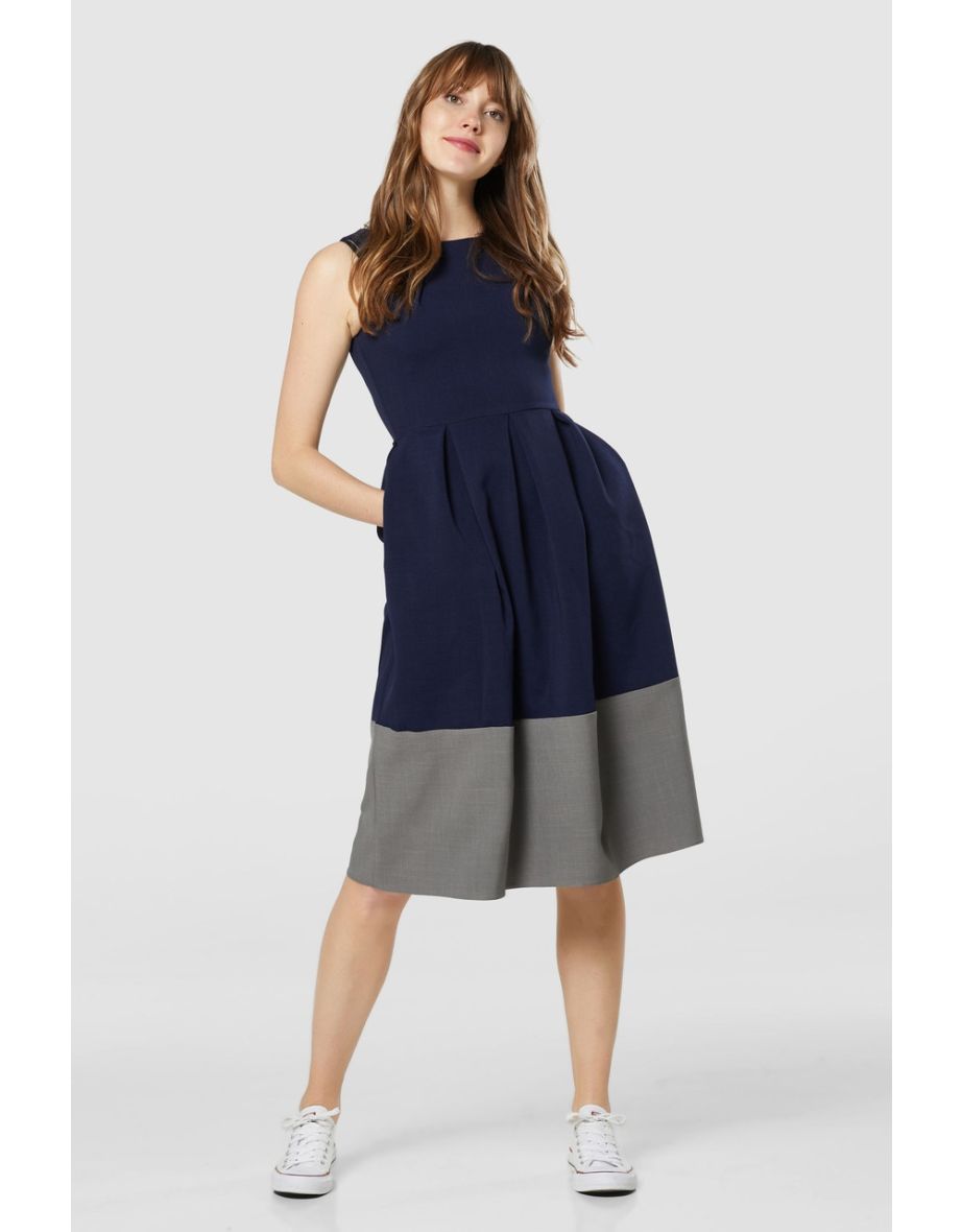 Closet London Blue Contrast Hem Midi Dress