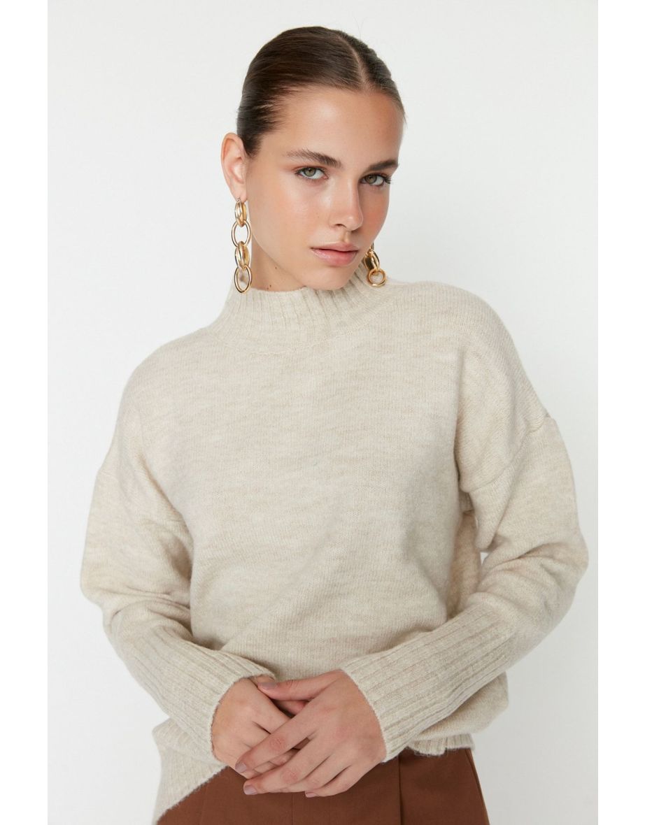 Ecru Soft Textured Basic Knitwear Sweater - 7