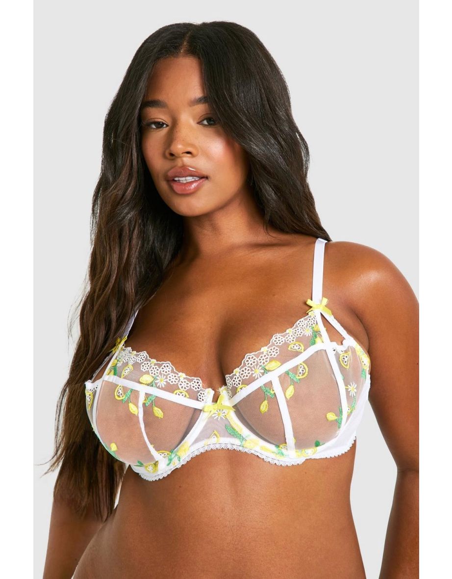 Plus Lemon Embroidered Fuller Bust Balcony Bra - 3