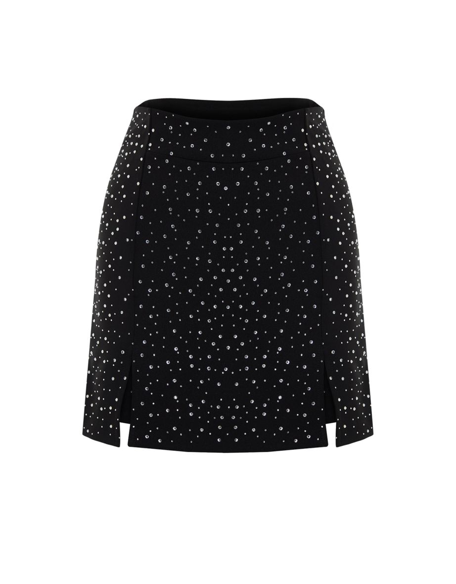 Black Shiny Stone Short Skirt