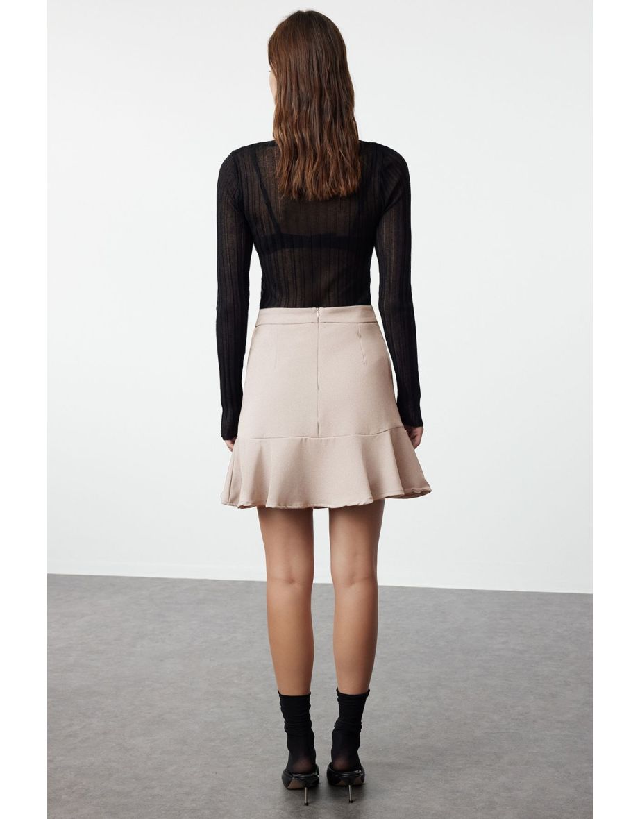 Beige Flounce Hem Mini Woven Skirt - 4